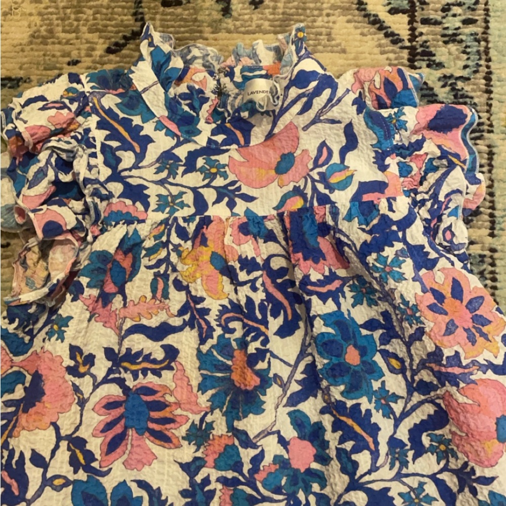 Floral Ruffle top in Blue and Pink